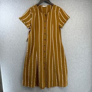 Day To Day Blu Pepper Dress Women Large Brown White Striped Cotton Button Front